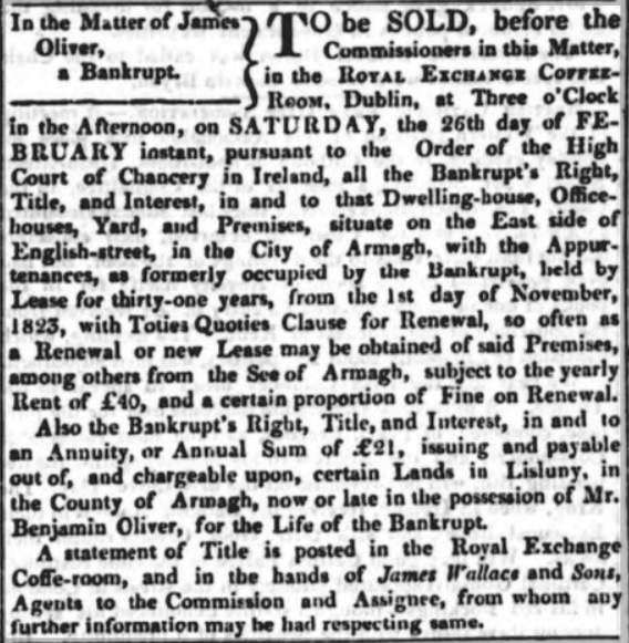 James Oliver 1825 Banrupt